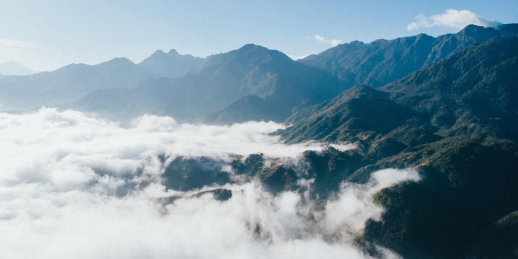 Lao Tzu & You green and blue mountains with white clouds